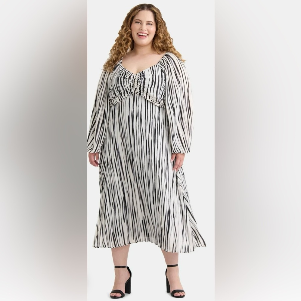 COPY - Women’s Plus Size Pleated Midi Dress With Sweetheart Neck